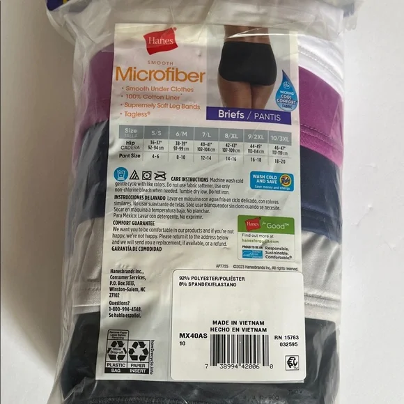 Hanes Women’s Tagless Briefs - Black, White, Purple, navy blue , grey - Picture 5 of 8